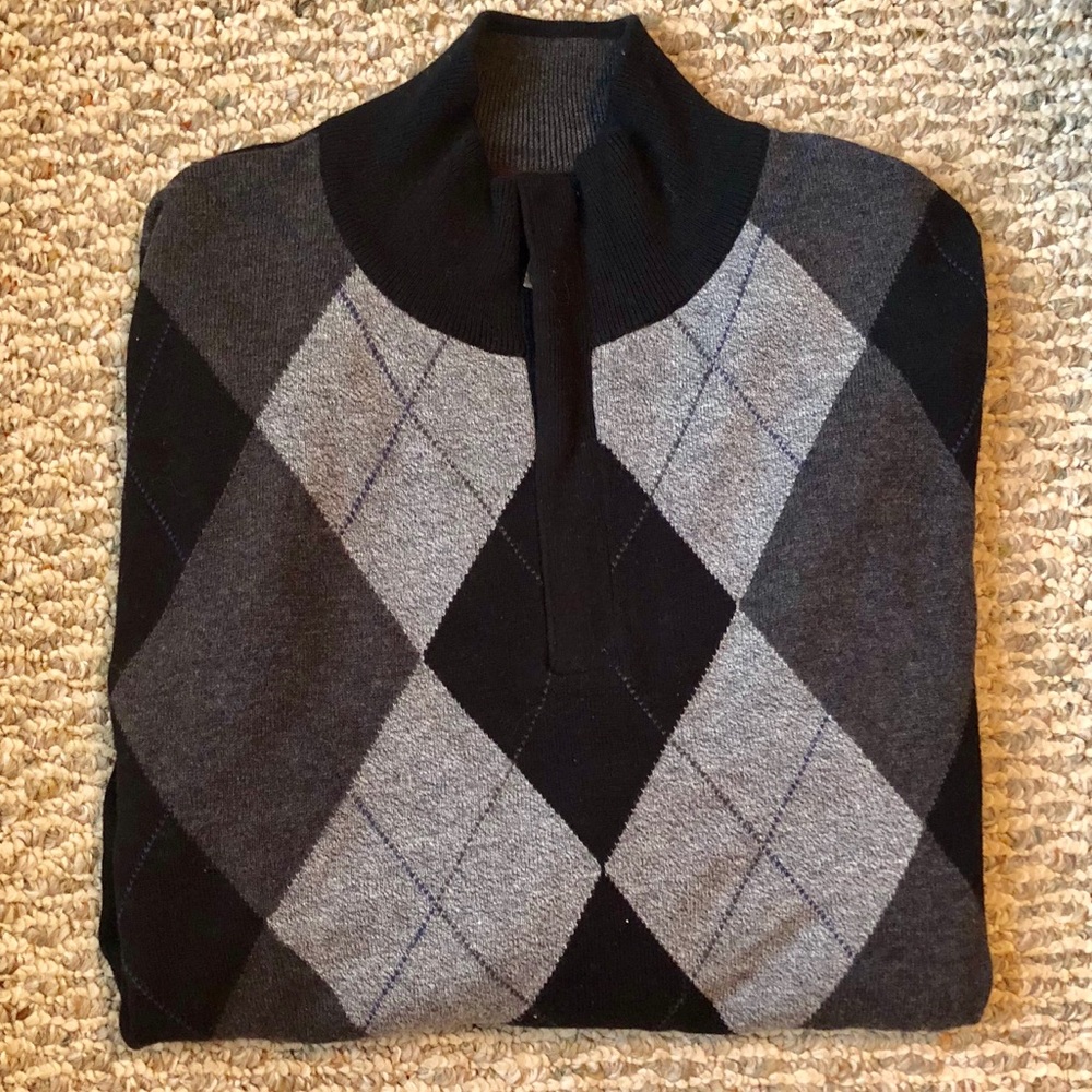 EUC Tasso Elba 100% Cotton Argyle 1/2 Zip Pullover